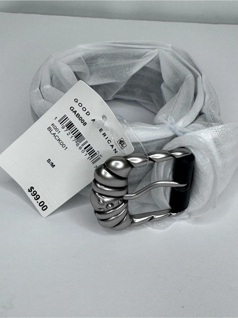 NWT Good American Wide Studded Western Belt Black Silver S/M + Dust Bag